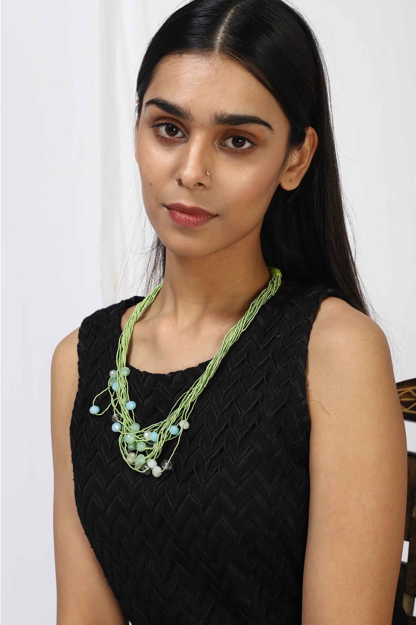 Green Beaded multi layered thread neckalce