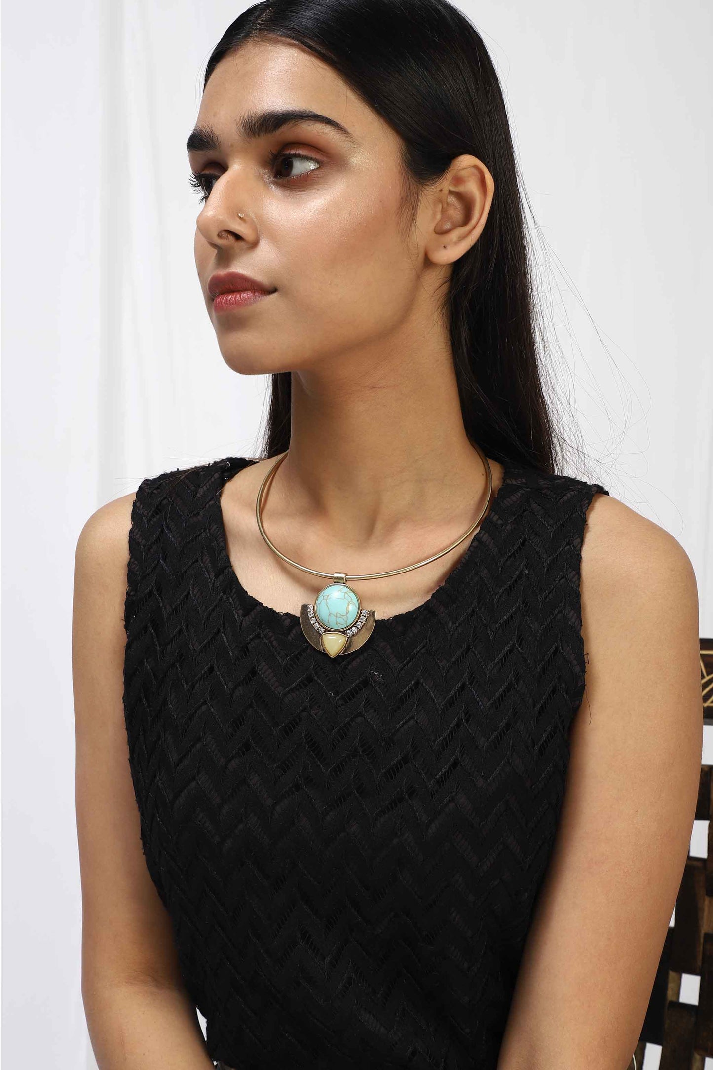 A boho Style 2 band metal Necklace
