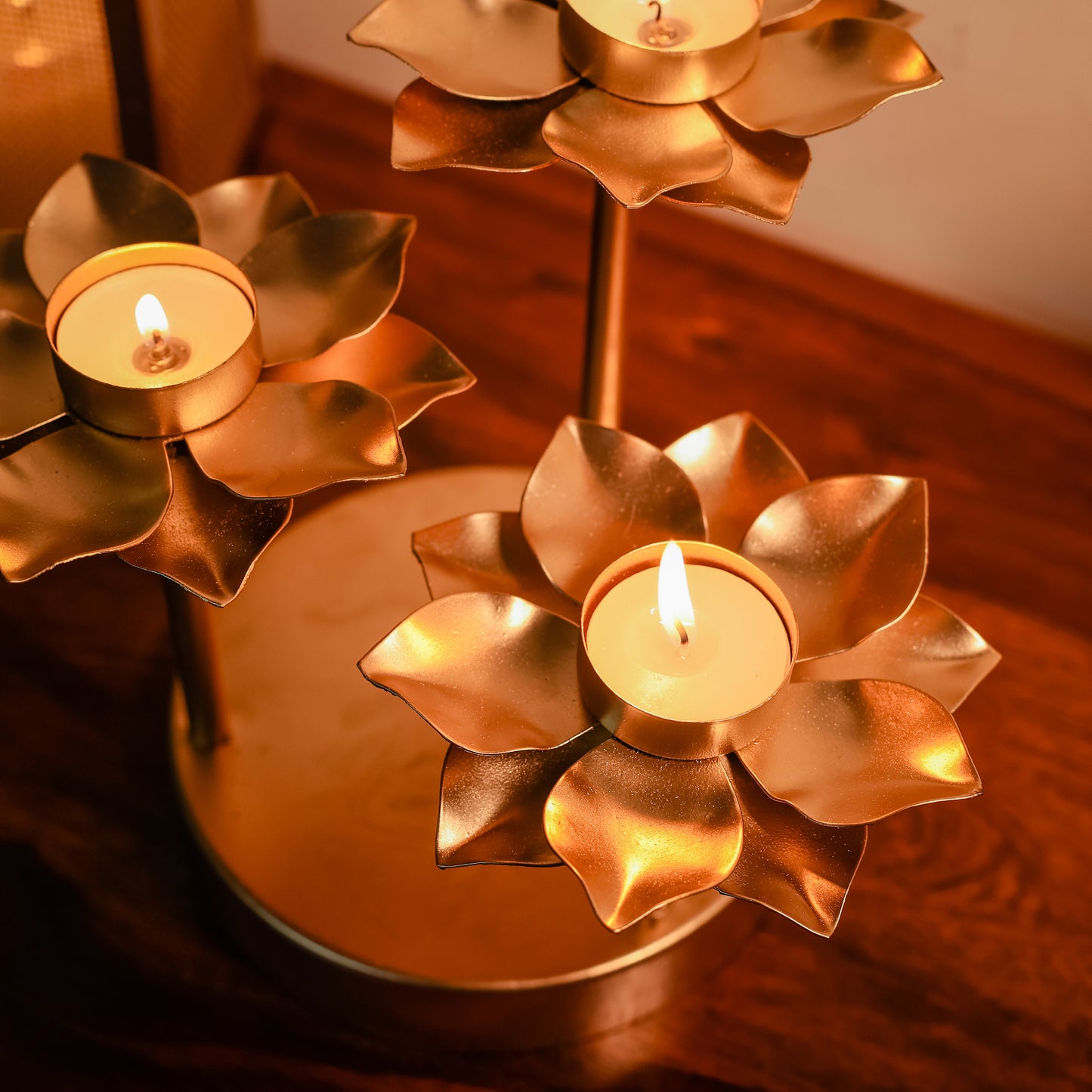 Metal Golden T Candle Holders (Set of 3)