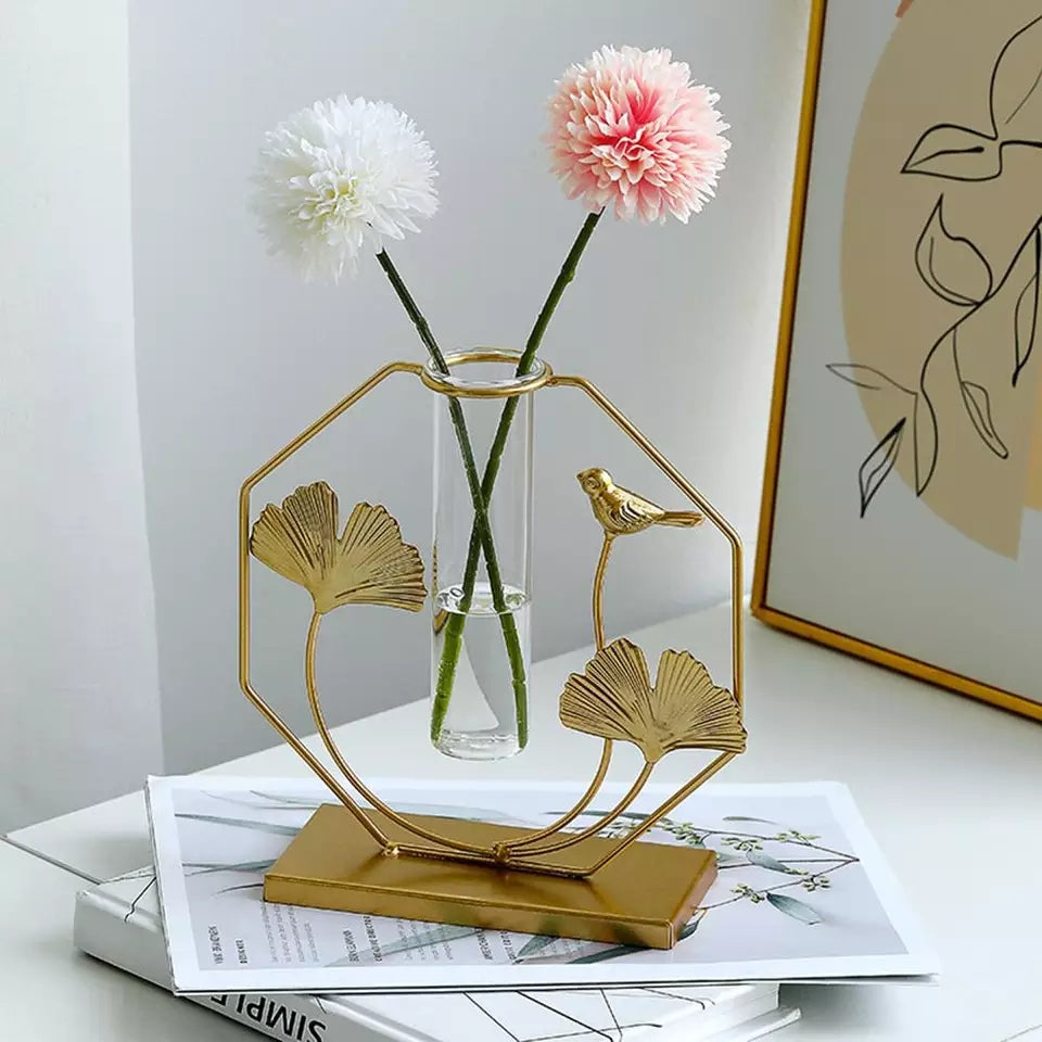 Metal Leaf Test Tube Planter