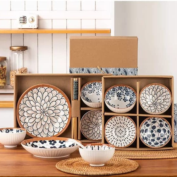Japanese Ceramic Big Bowl Gift Set Porcelain Coconut Soup Salad Serving Mixing Bowls for Restaurant Kitchen Utensils