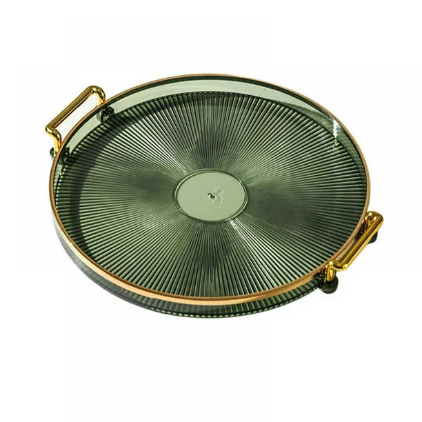 Products Round Decorative Tray, Plastic Tray with Handles, Modern Vanity Tray and Serving Tray for Ottoman, Coffee Table, Kitchen and Bathroom