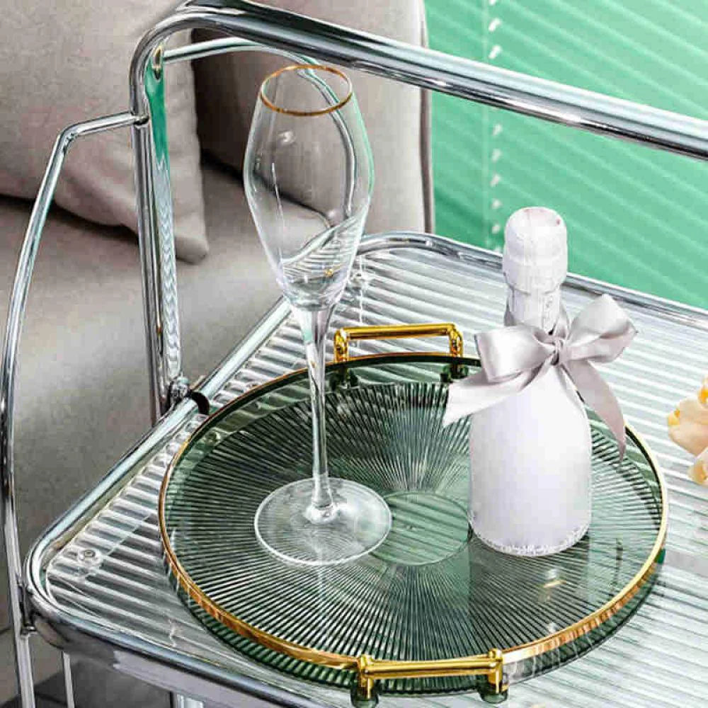 Round Decorative Tray, Plastic Tray with Handles, Modern Vanity Tray and Serving Tray for Ottoman, Coffee Table, Kitchen and Bathroom