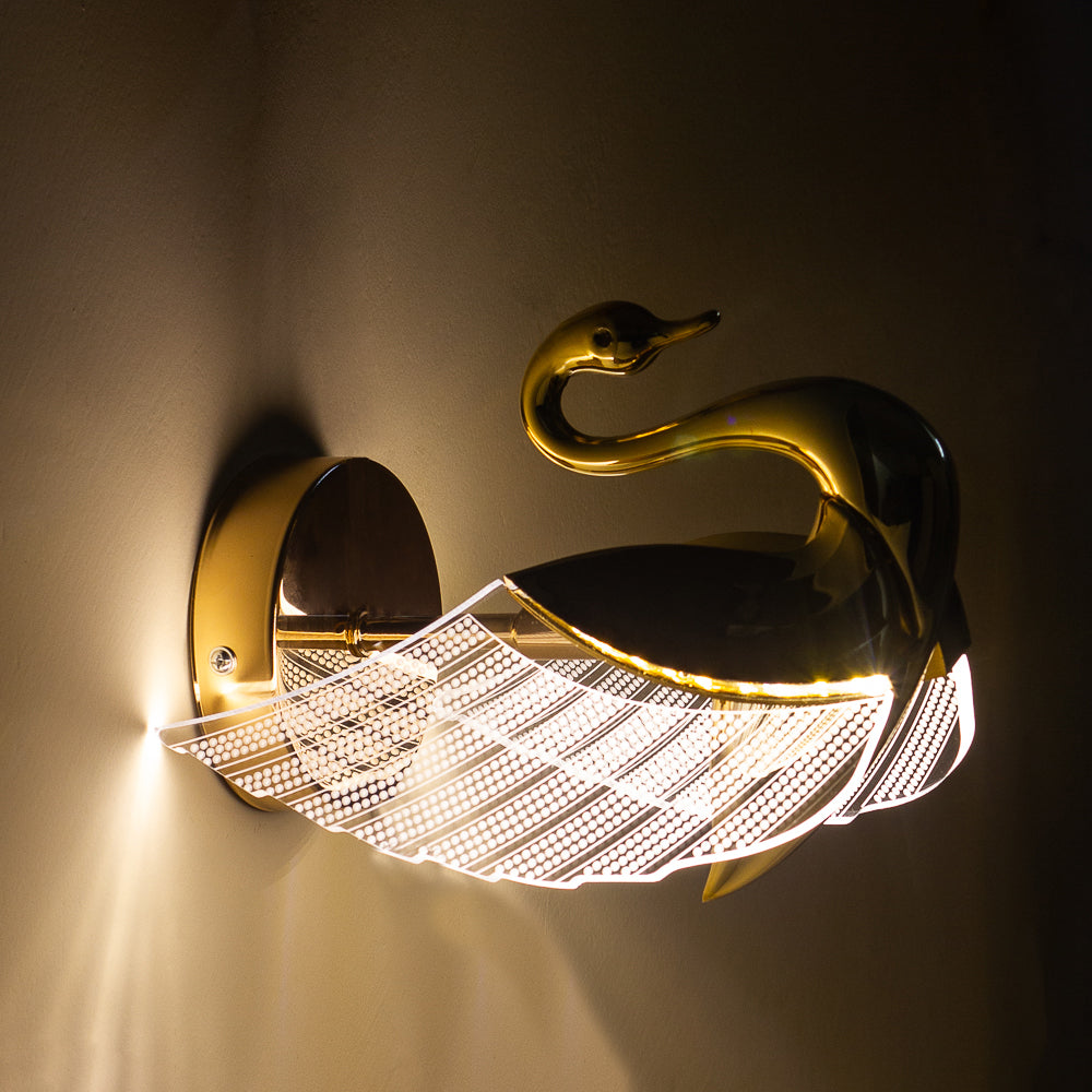Acrylic Swan Shape Gold Metal Wall Light