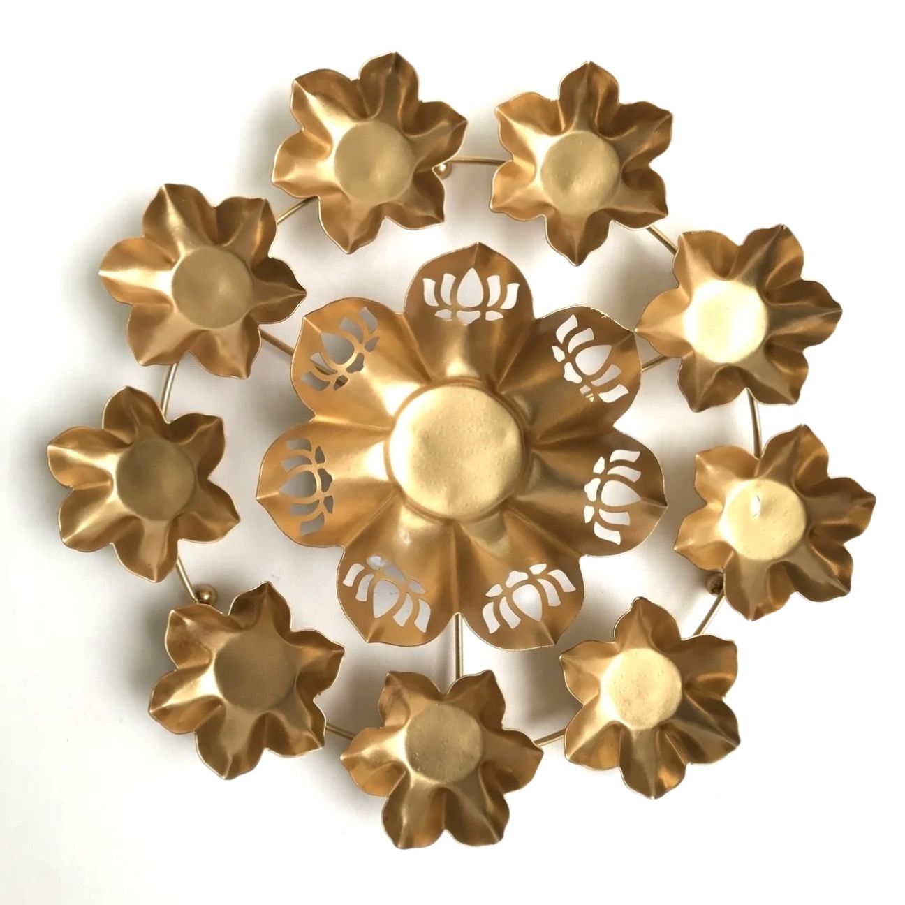 Gold Lotus Urli with 9 Tea Light Candle Holders