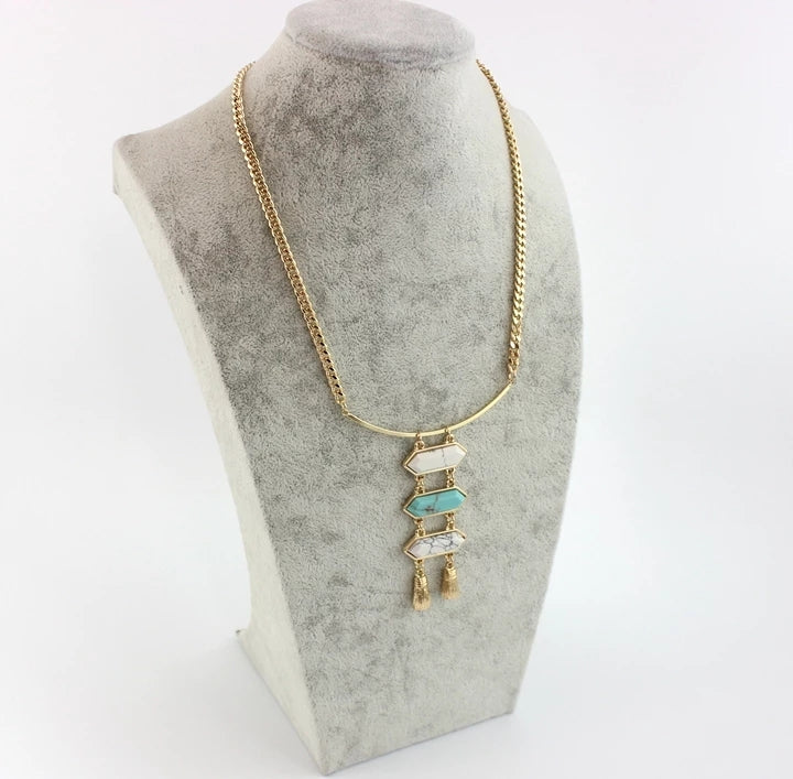 3 Layered Metal Pendent and Gold Chain Necklace for Girls and Women