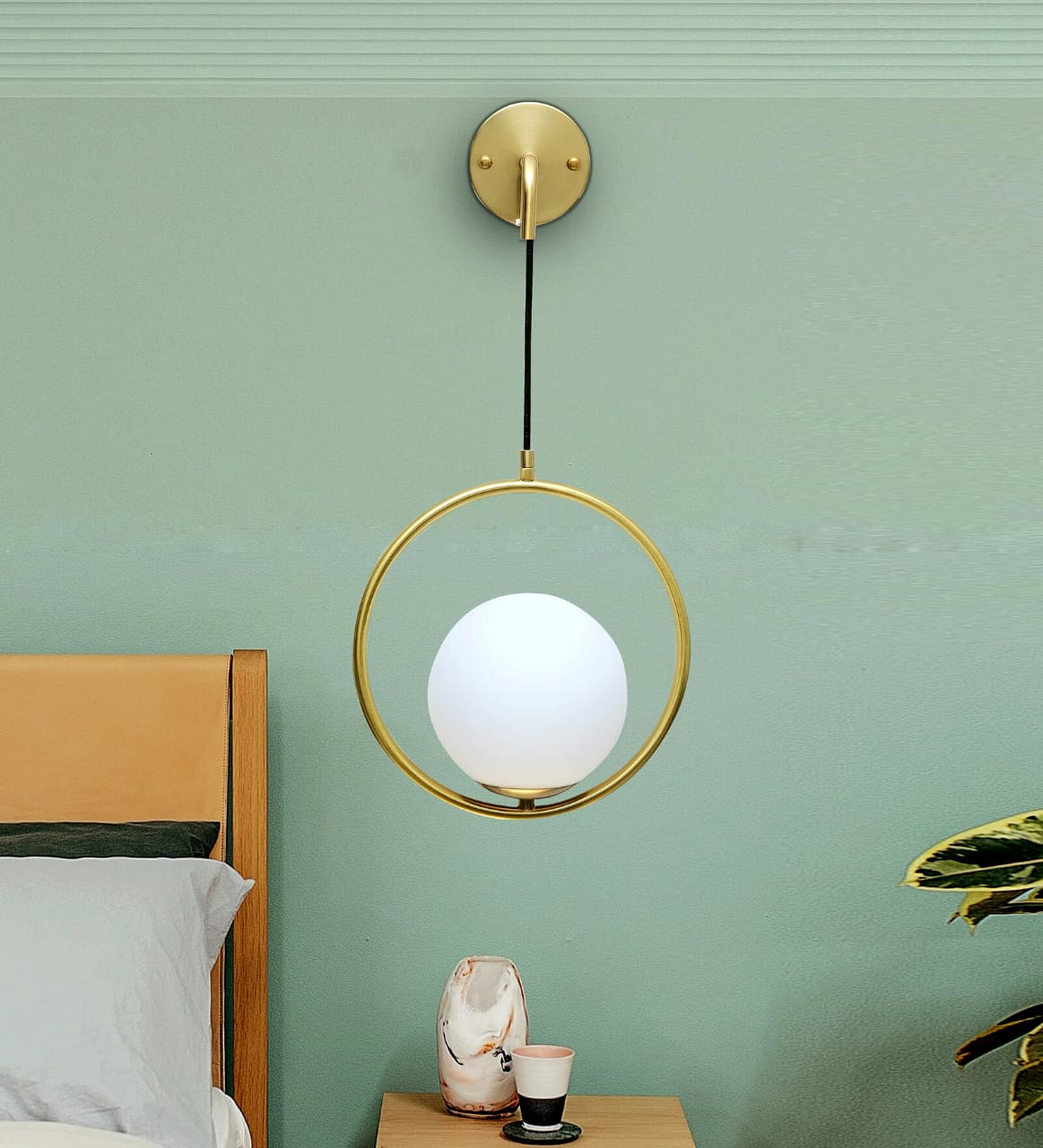 White Glass and Metal Frame Wall hanging Light