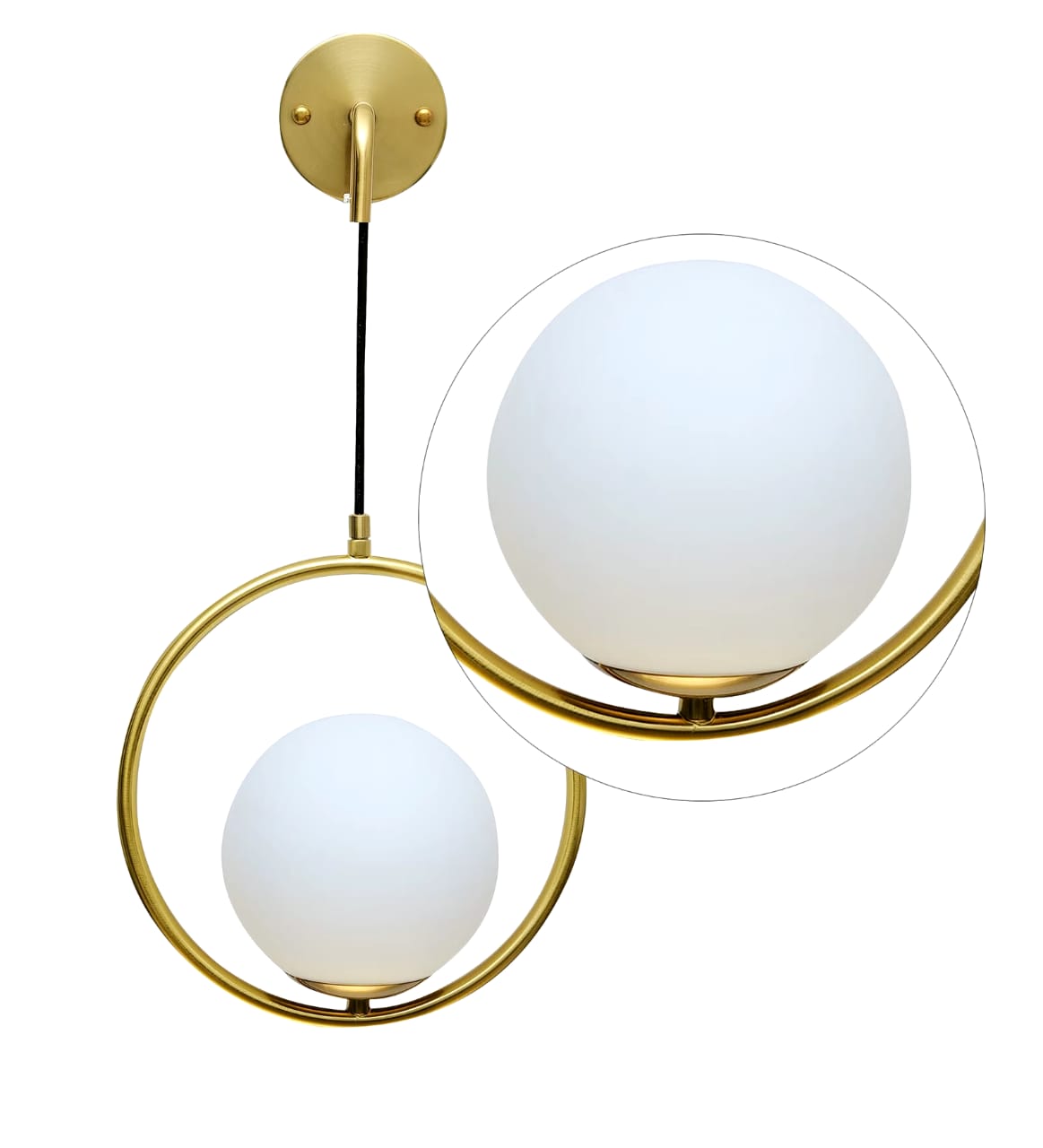 White Glass and Metal Frame Wall hanging Light