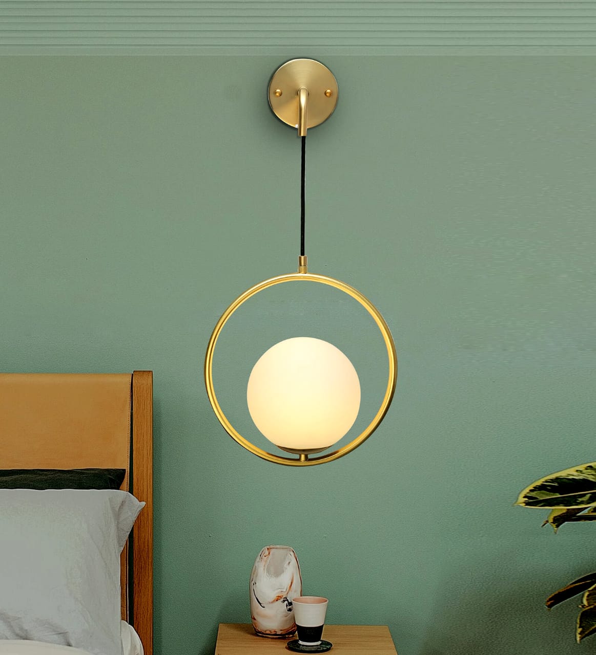 White Glass and Metal Frame Wall hanging Light