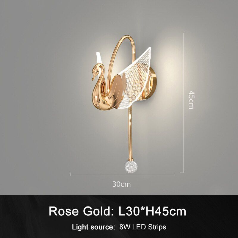Swan Rose Gold Design Indoor Wall Lights