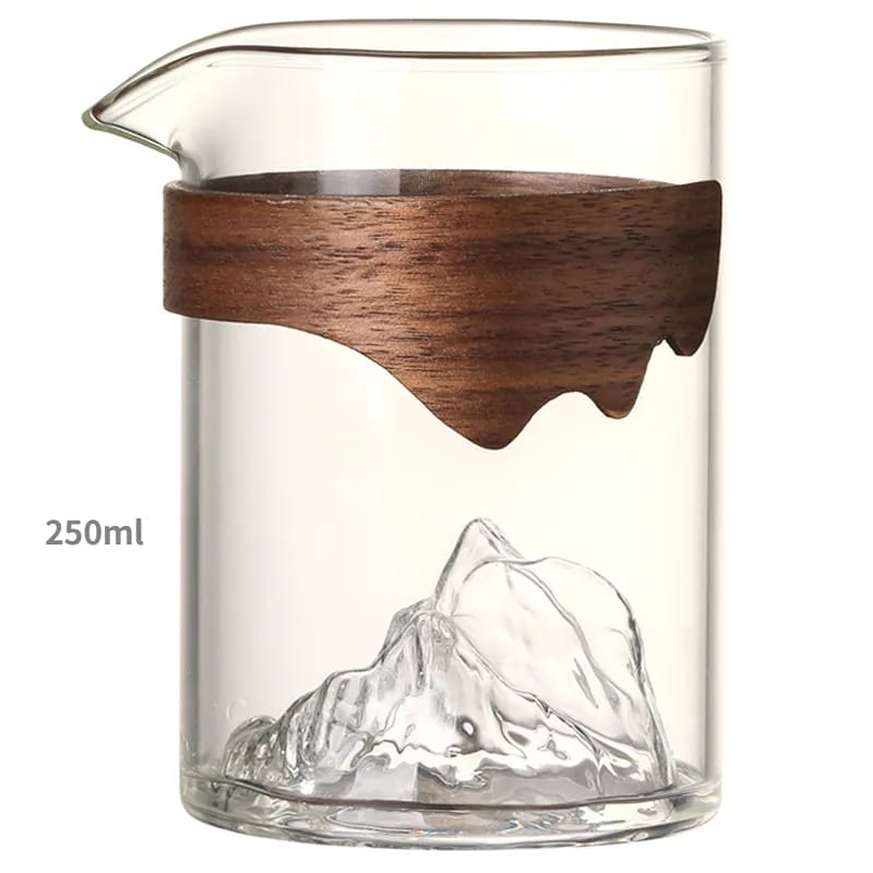 mountain glass cup with Wooden Grip