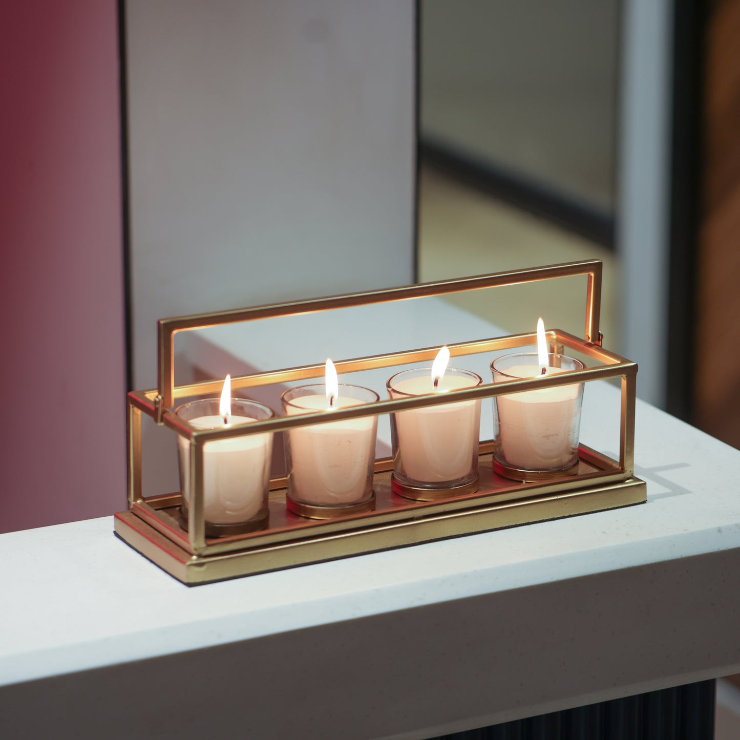 4 Votive Candle Stand with 4 Scented Votive Candle-white