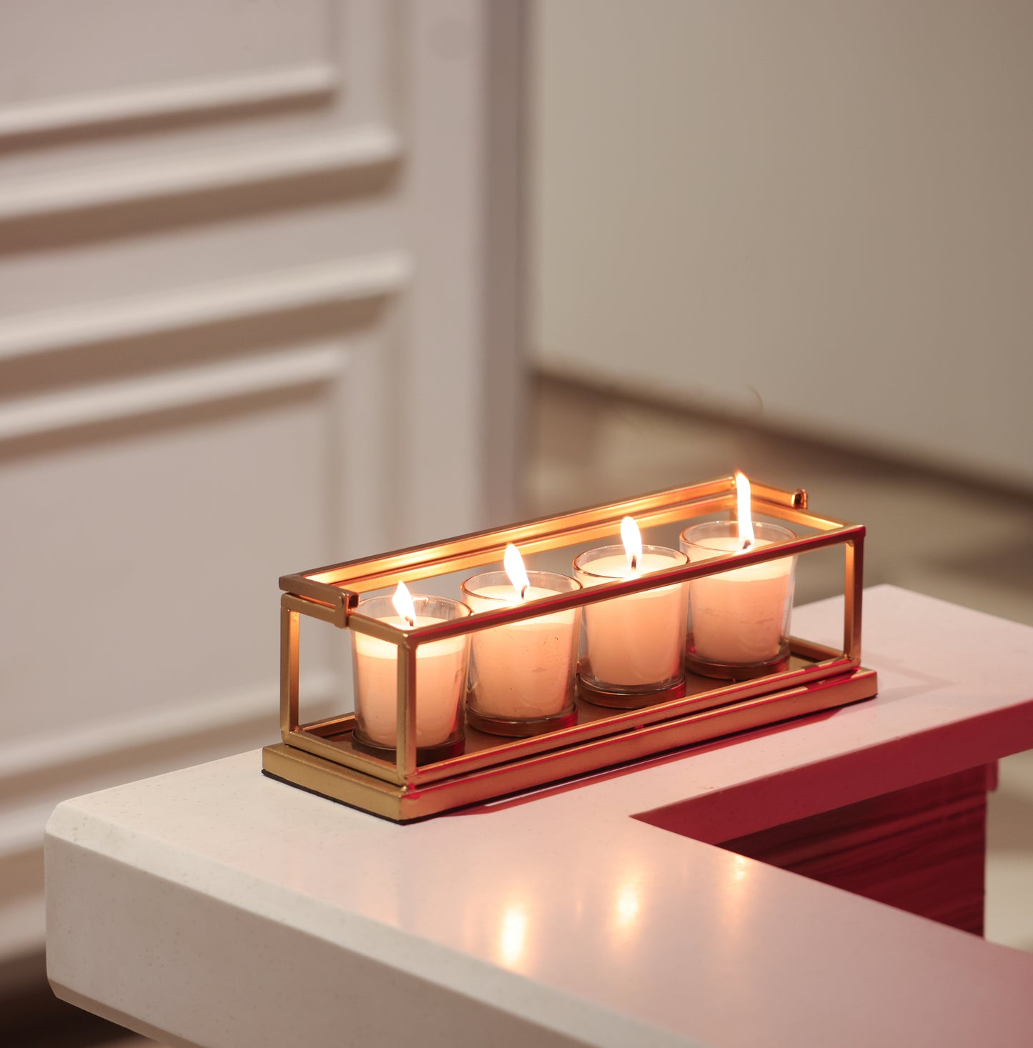 4 Votive Candle Stand with 4 Scented Votive Candle-white