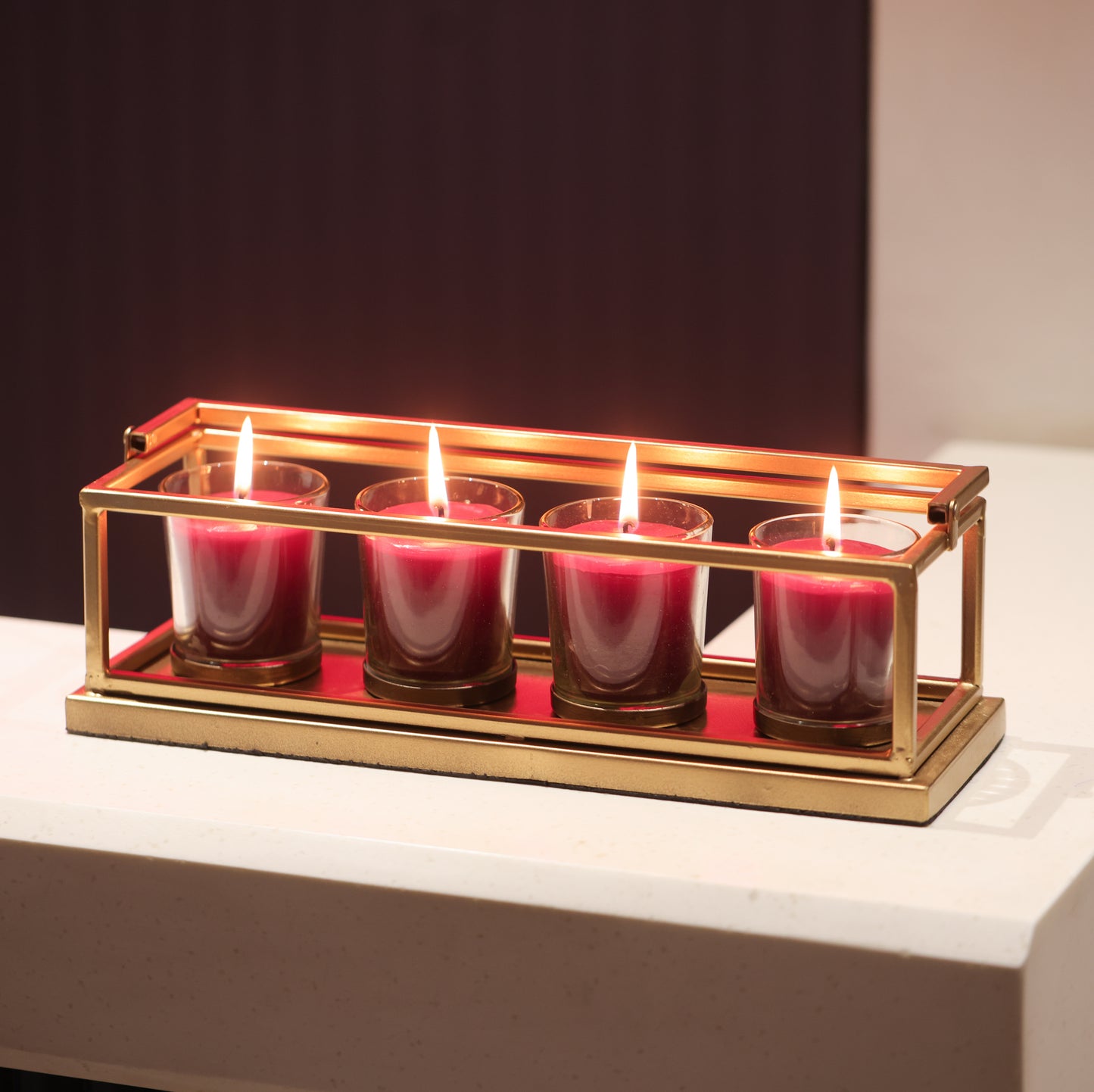 Votive Candle Stand With Scented Candles- Red