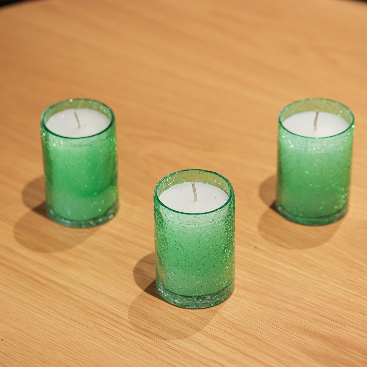 Green Crackle Glass Candle Set of 3