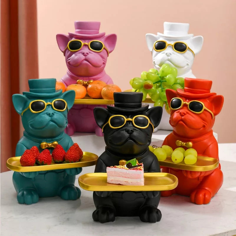 Resin Bulldog with Serving Tray- Green