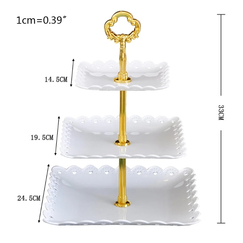 13 Inch tall 3 Tier Plastic Cupcake Holder Square Dessert Stand