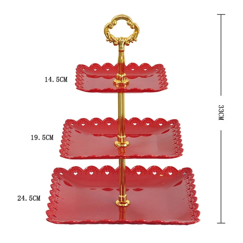 13 Inch tall 3 Tier Plastic Cupcake Holder Square Dessert Stand
