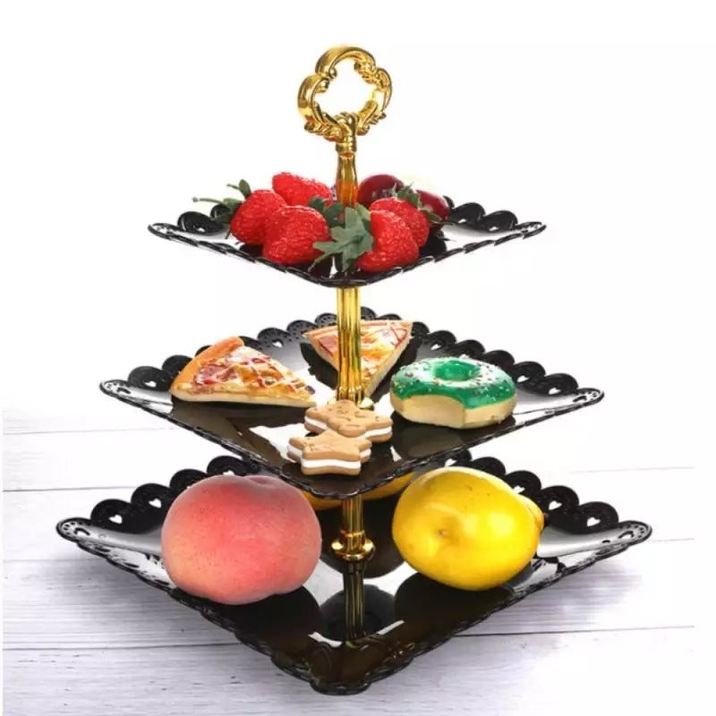 13 Inch tall 3 Tier Plastic Cupcake Holder Square Dessert Stand