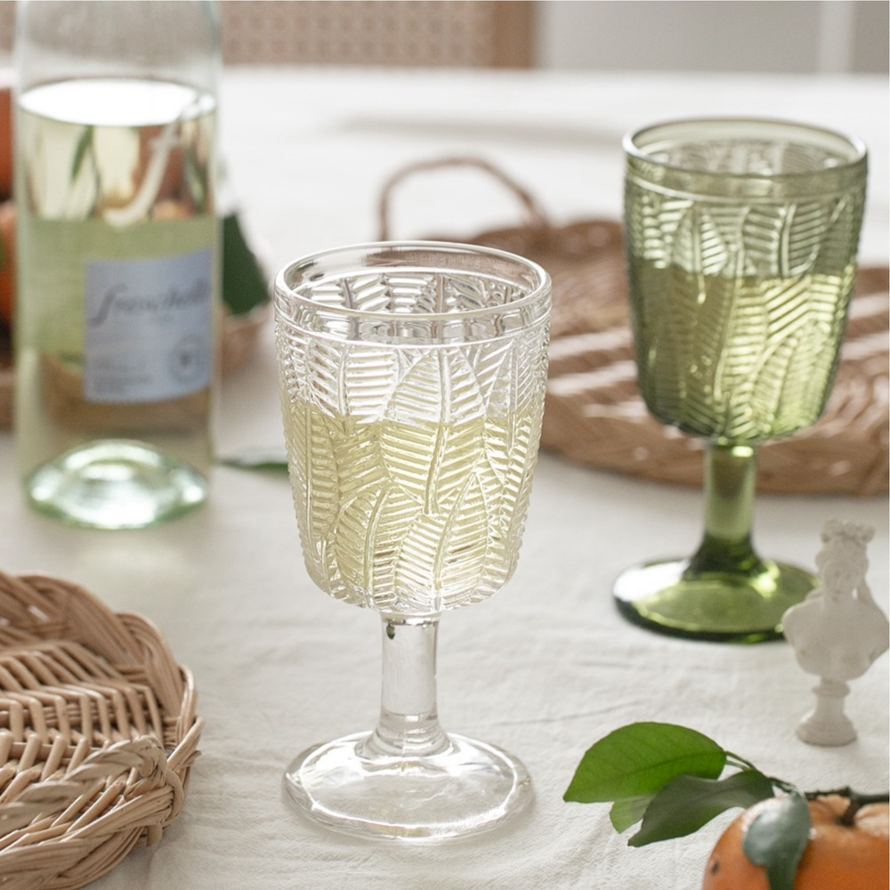 VINTAGE LEAF EMBOSSED WINE GLASS COMBO SET