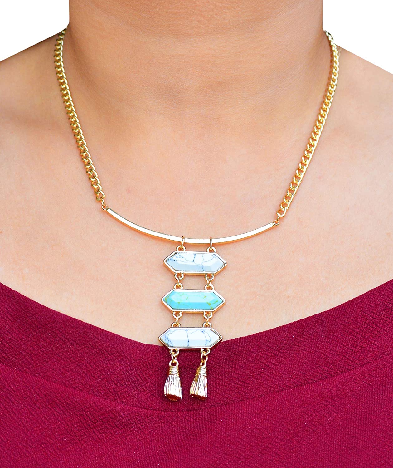 3 Layered Metal Pendent and Gold Chain Necklace for Girls and Women - Coral Tree