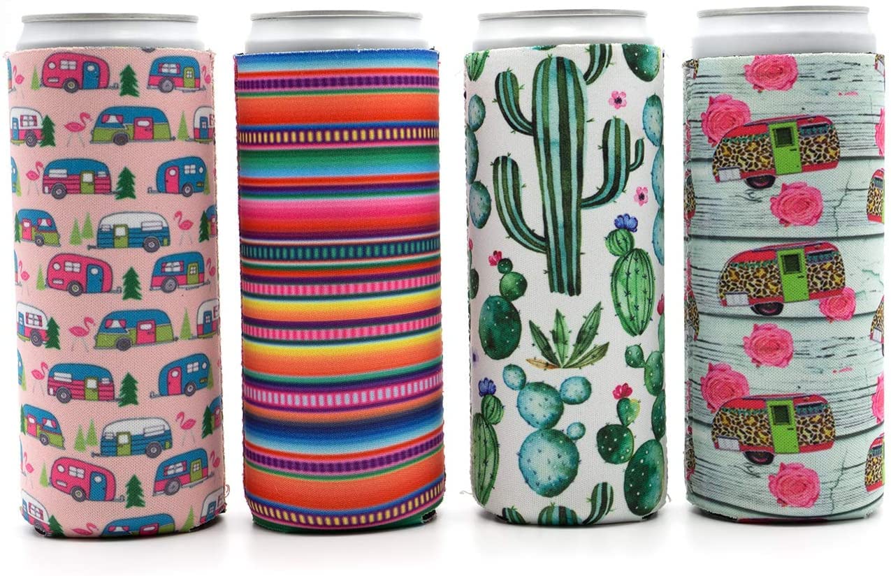 4 pack Neoprene Insulated Slim Can Cooler for Tall Skinny 12oz