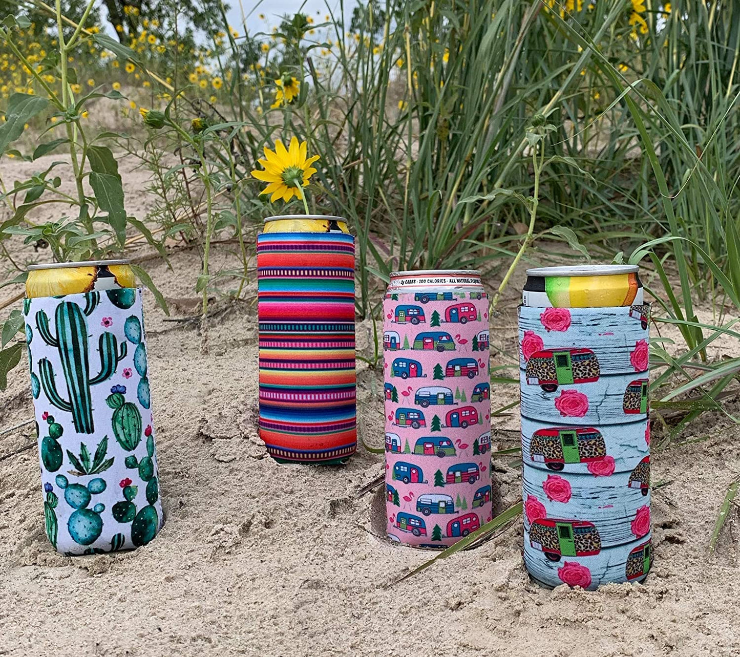 4 pack Neoprene Insulated Slim Can Cooler for Tall Skinny 12oz