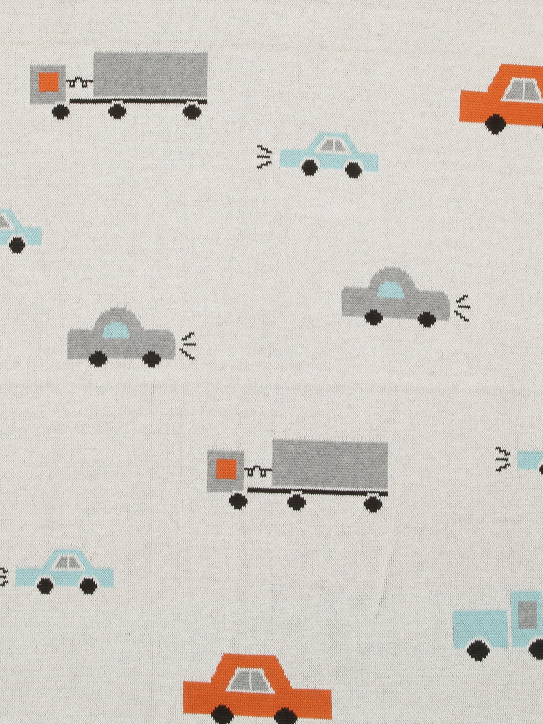 Car Stroll - Ivory, Bright Orange & Light Grey Melange Color Cotton Knitted Throw / AC Blanket for Kids / Teens for use in all Seasons - Coral Tree
