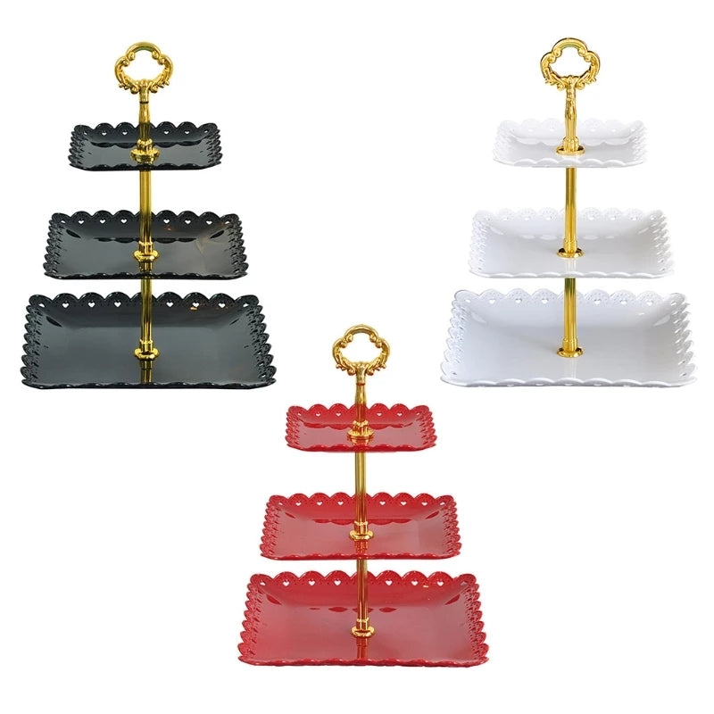 13 Inch tall 3 Tier Plastic Cupcake Holder Square Dessert Stand