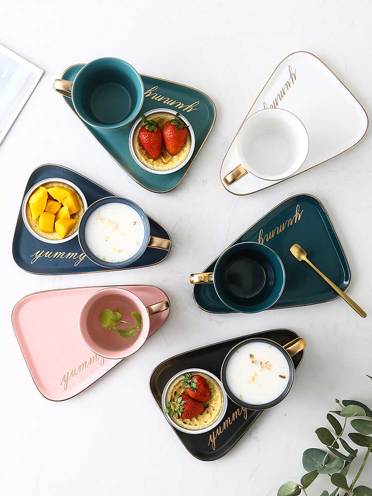 Ceramic Coffee Cup And Saucer Set Milk Tea Mugs - Coral Tree