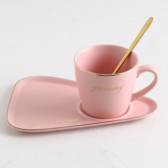 Ceramic Coffee Cup And Saucer Set Milk Tea Mugs - Coral Tree