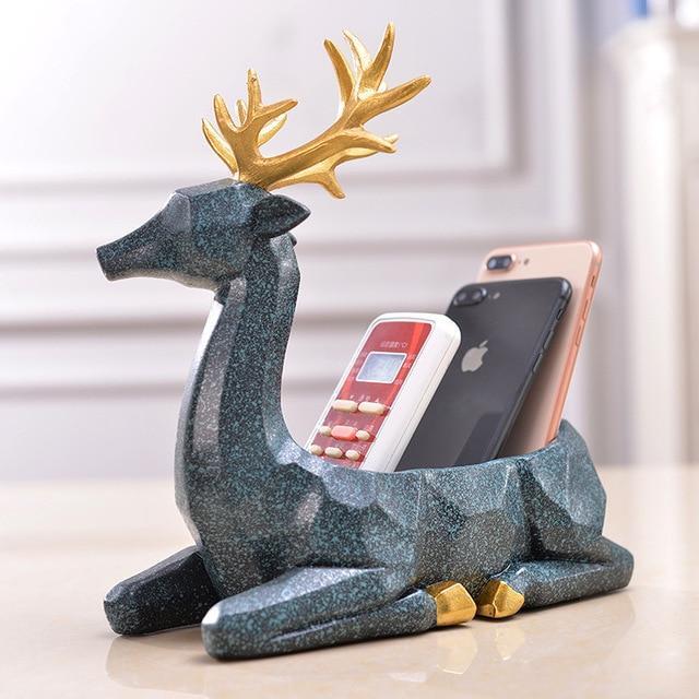 Creative Modern Resin Deer Figurine Animal Statue Ornaments Phone Remote Control Storage Organizer - Coral Tree