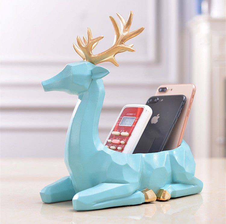 Creative Modern Resin Deer Figurine Animal Statue Ornaments Phone Remote Control Storage Organizer - Coral Tree