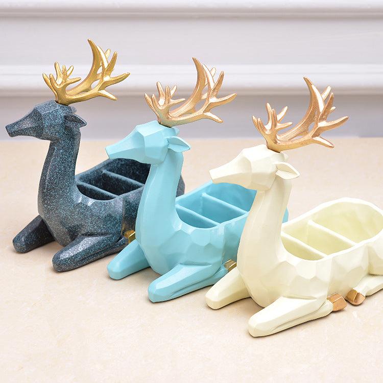 Creative Modern Resin Deer Figurine Animal Statue Ornaments Phone Remote Control Storage Organizer - Coral Tree