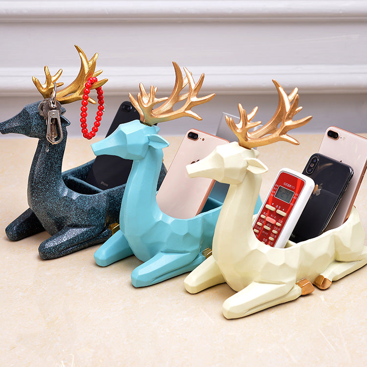 Creative Modern Resin Deer Figurine Animal Statue Ornaments Phone Remote Control Storage Organizer - Coral Tree