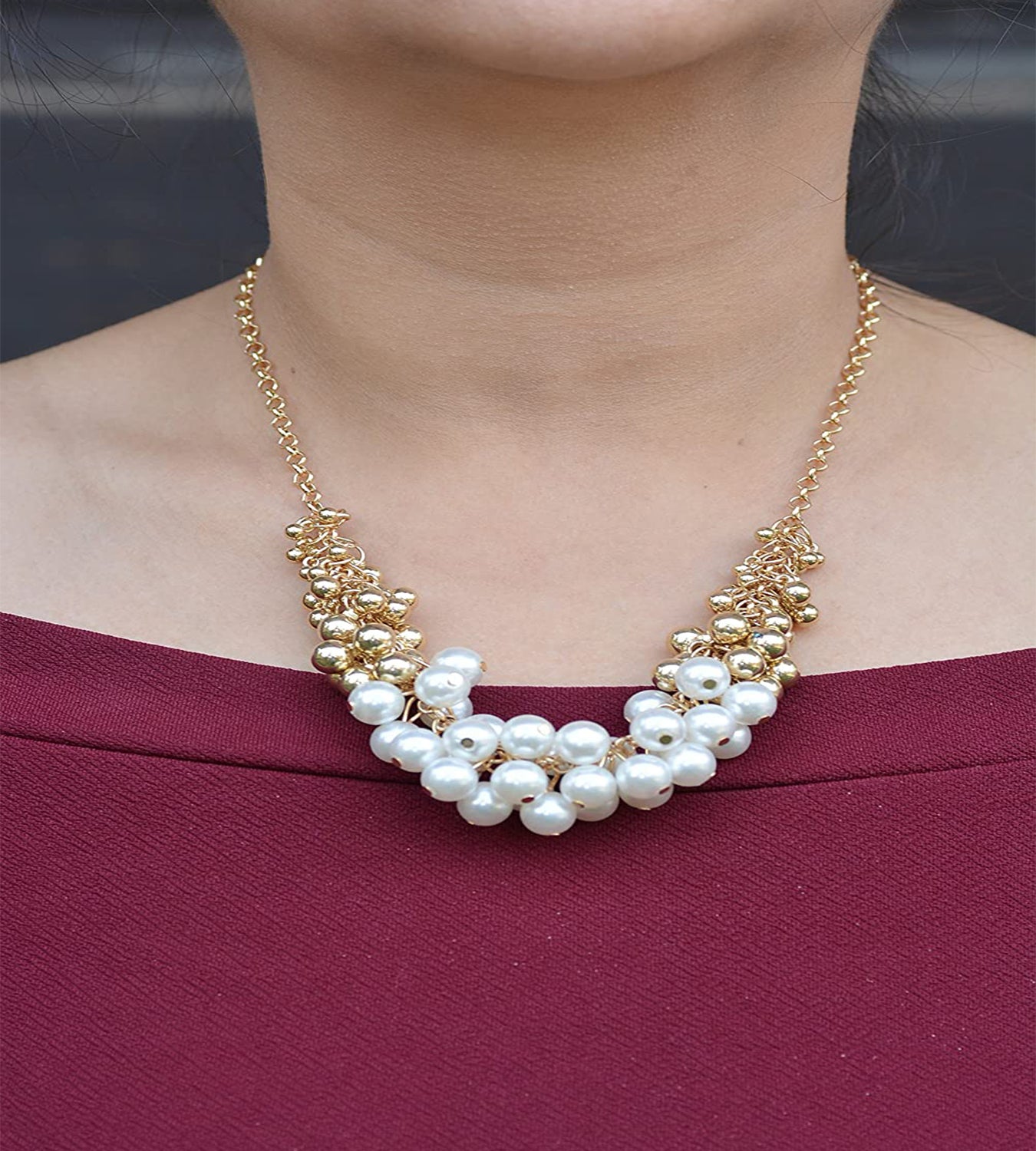 Gold Pearl Beads Party Necklace for Women and Girls - Coral Tree