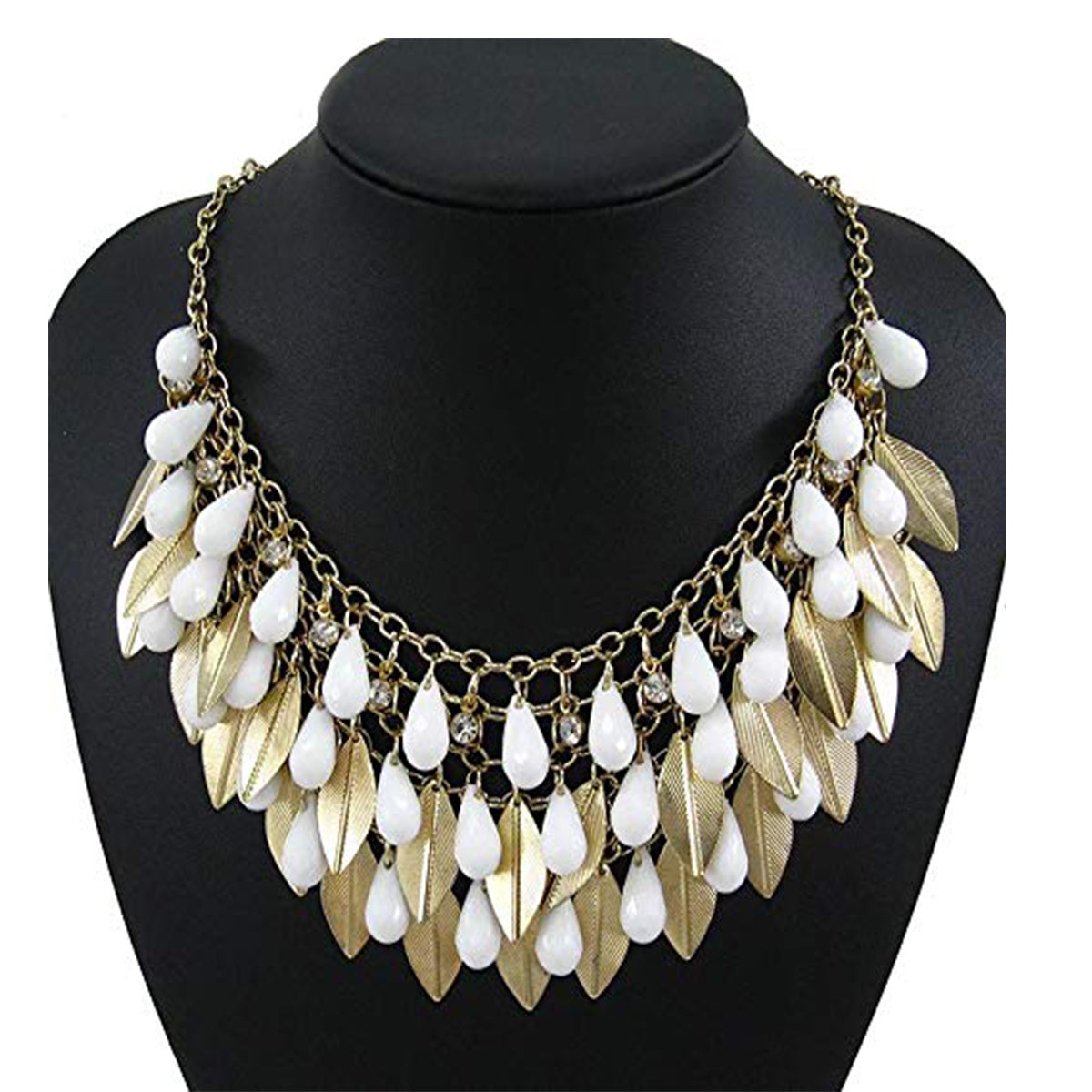 Golden Leaf Metal with Pearl Drop Necklace for Women - Coral Tree