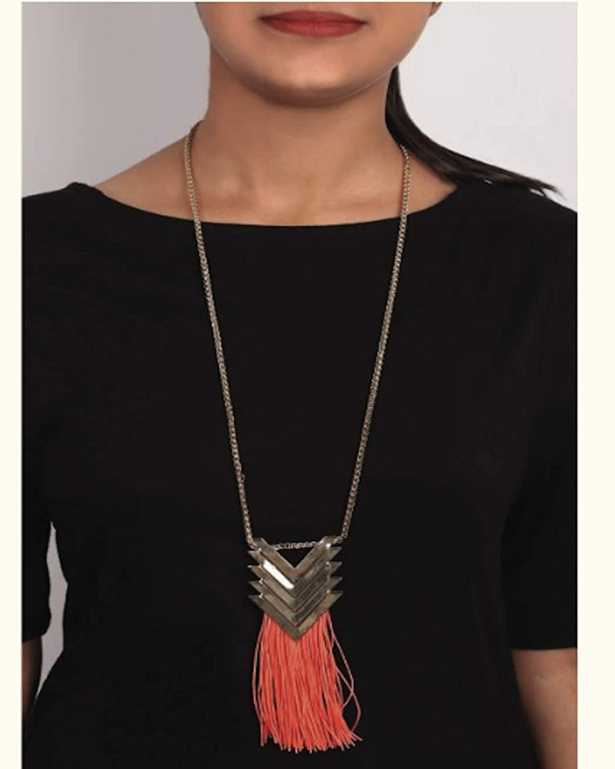 Grey Arrow Design Pendant Necklace with Hanging Tassels Jewellery for Women - Coral Tree