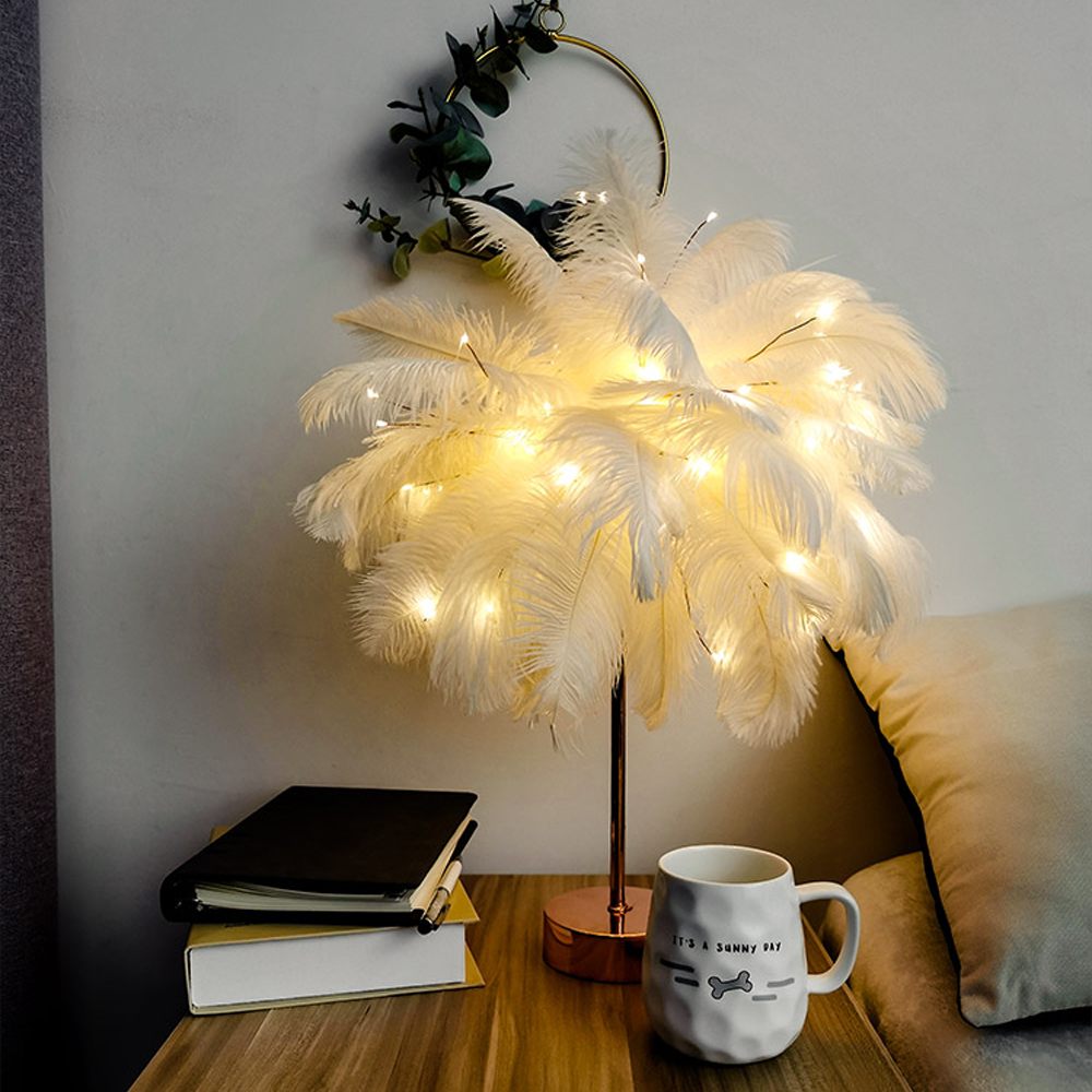 White feather online table lamp
