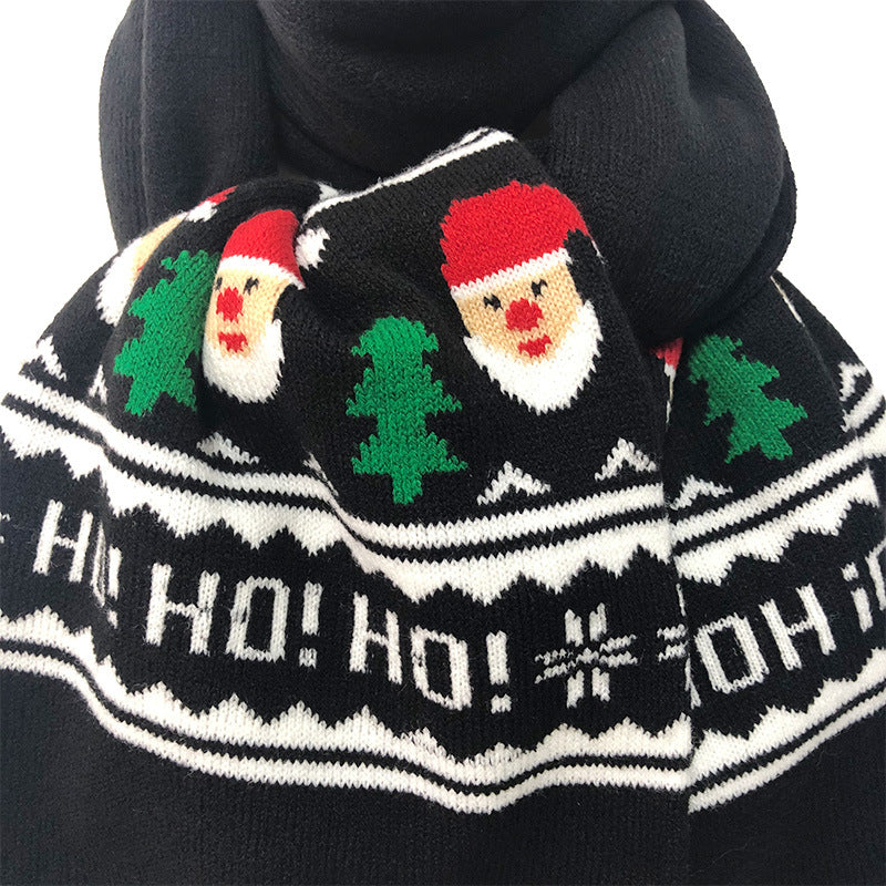 knitted Christmas scarf and cap set- Black
