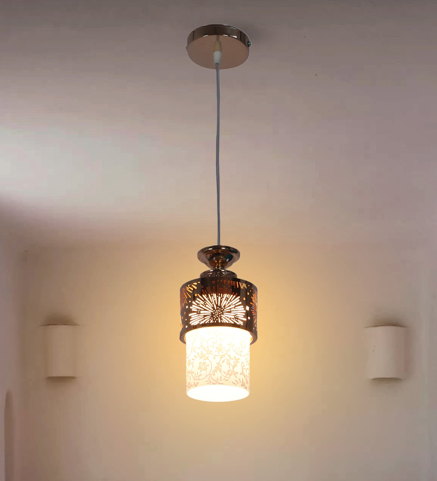 Antique Metal Glass Metal Pendant Light