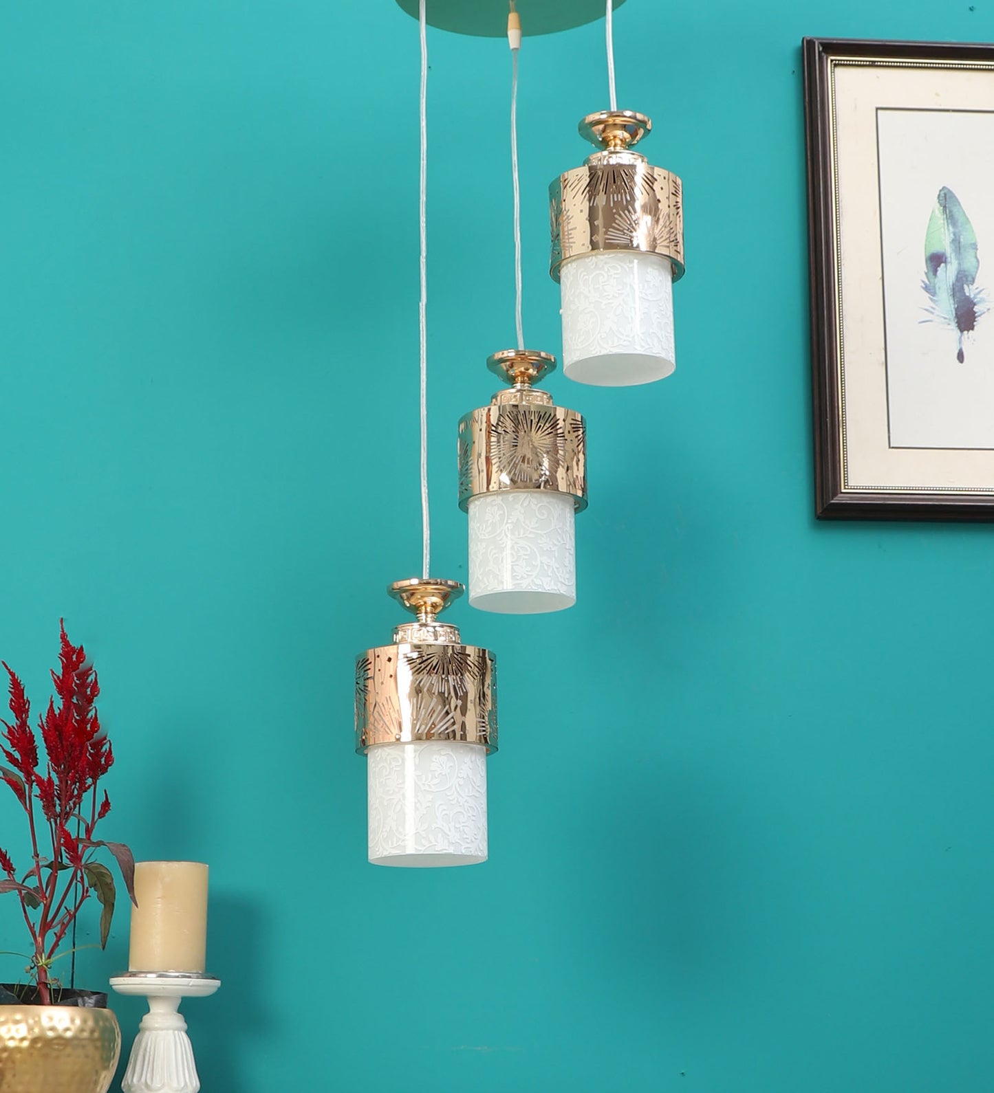 Antique metal Glass Metal 3 hanging light