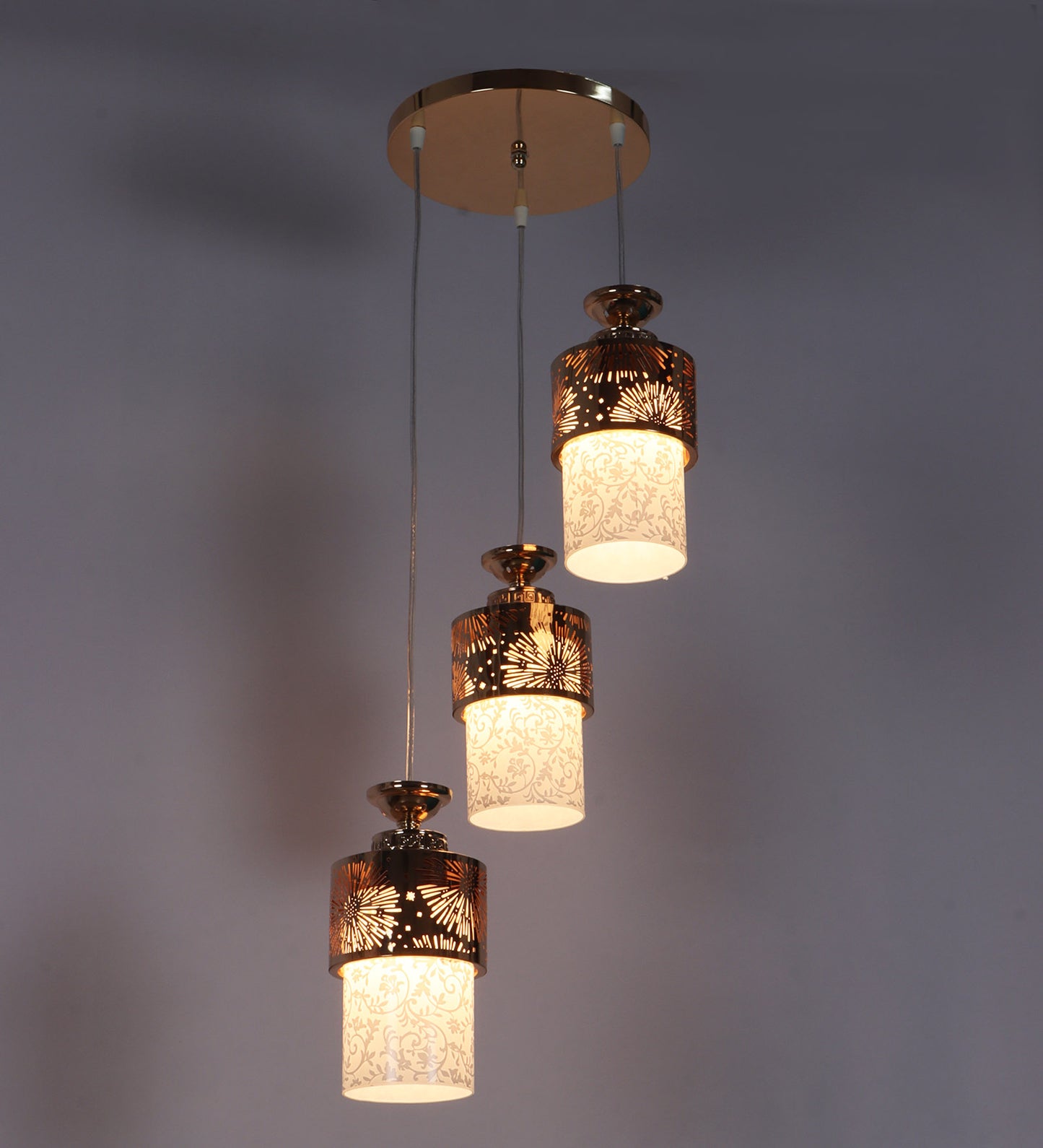 Antique metal Glass Metal 3 hanging light