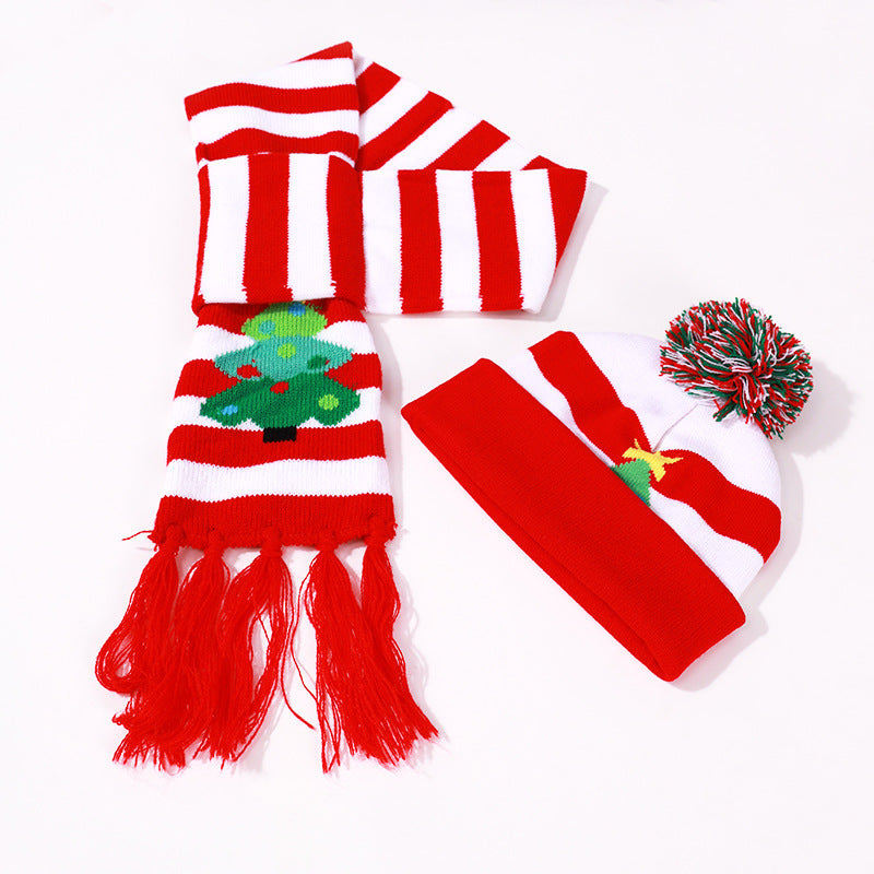 Warm knitted LED Christmas cap and scarf set