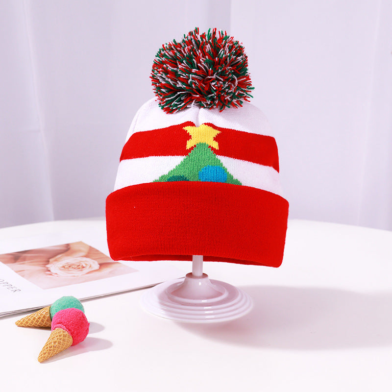 Warm knitted LED Christmas cap and scarf set