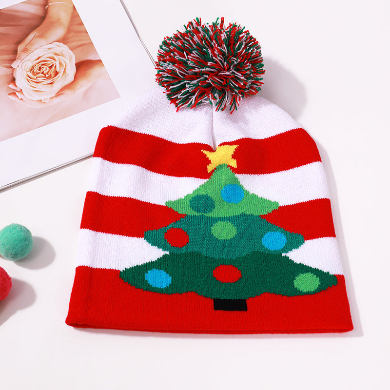 Warm knitted LED Christmas cap and scarf set