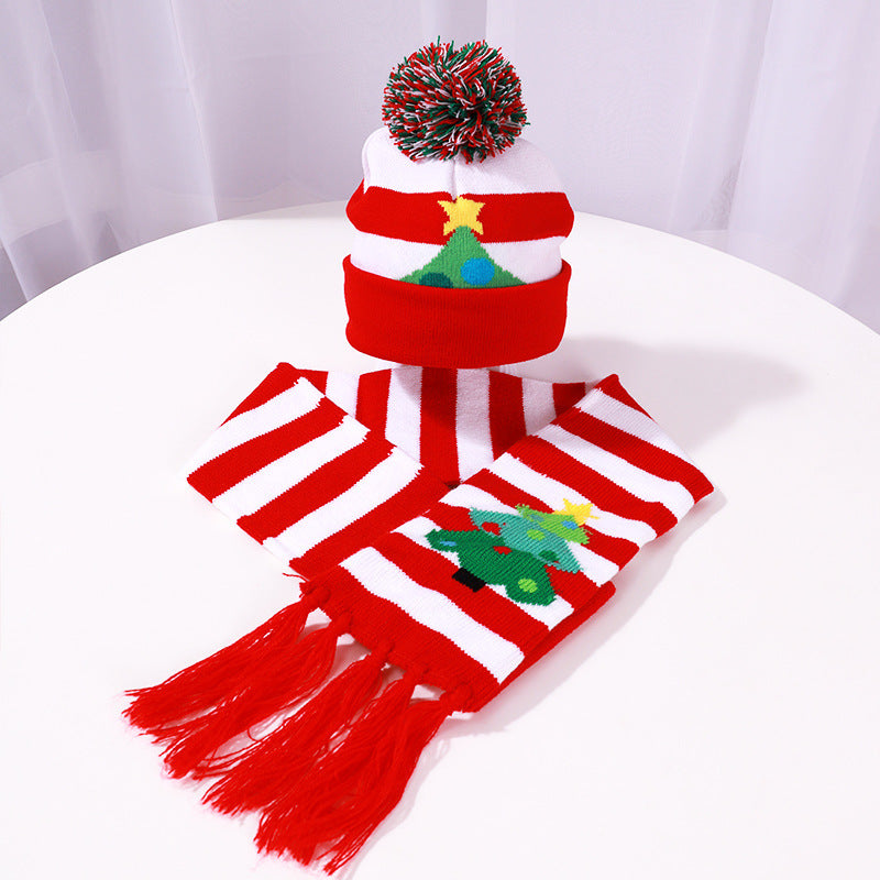Warm knitted LED Christmas cap and scarf set