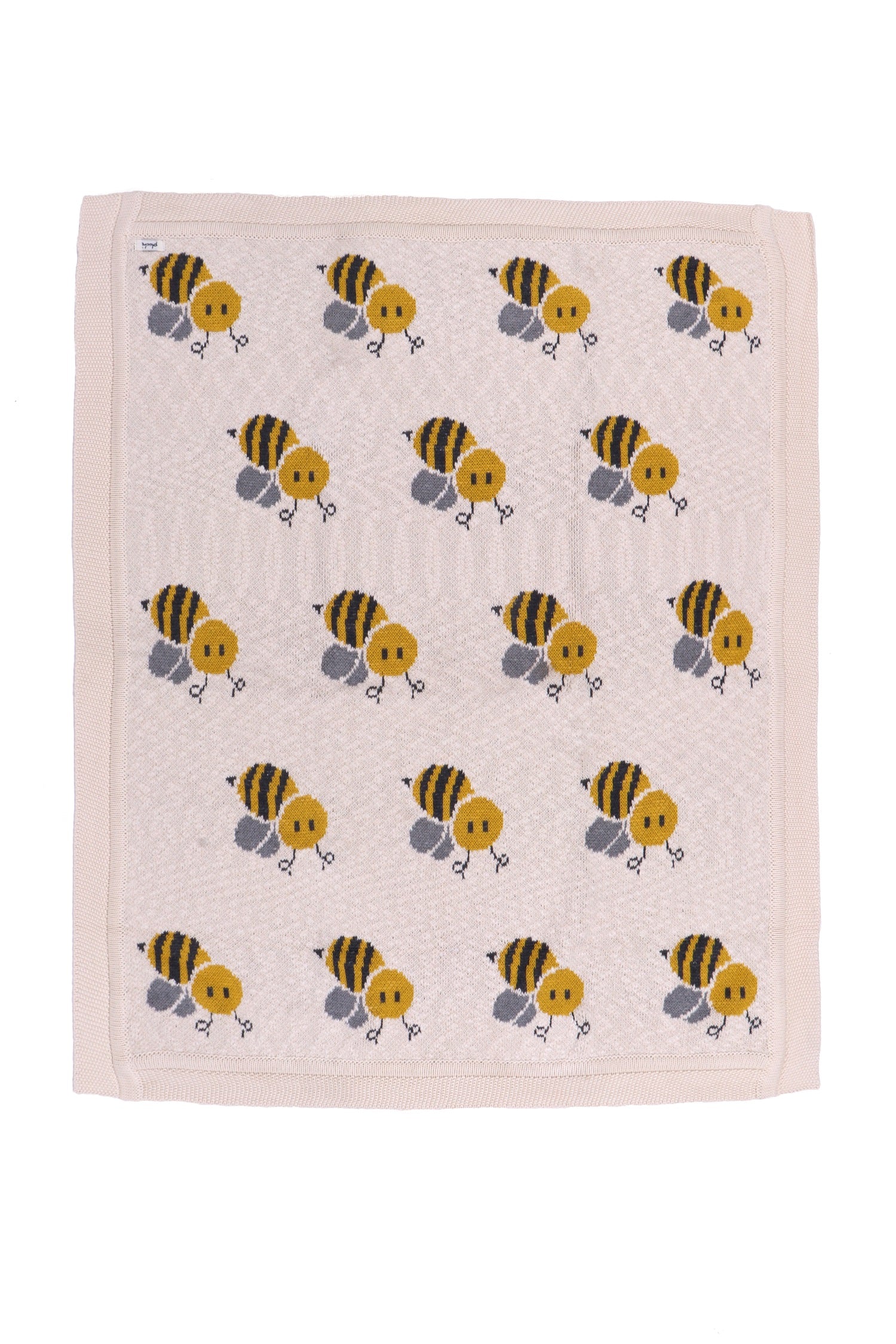 BUSY AS A BEE - Natural, Lt.Grey Melange, Black, Lt Camel Color Cotton Knitted AC Blanket for Baby / Infant / New Born for use in all Seasons - Coral Tree