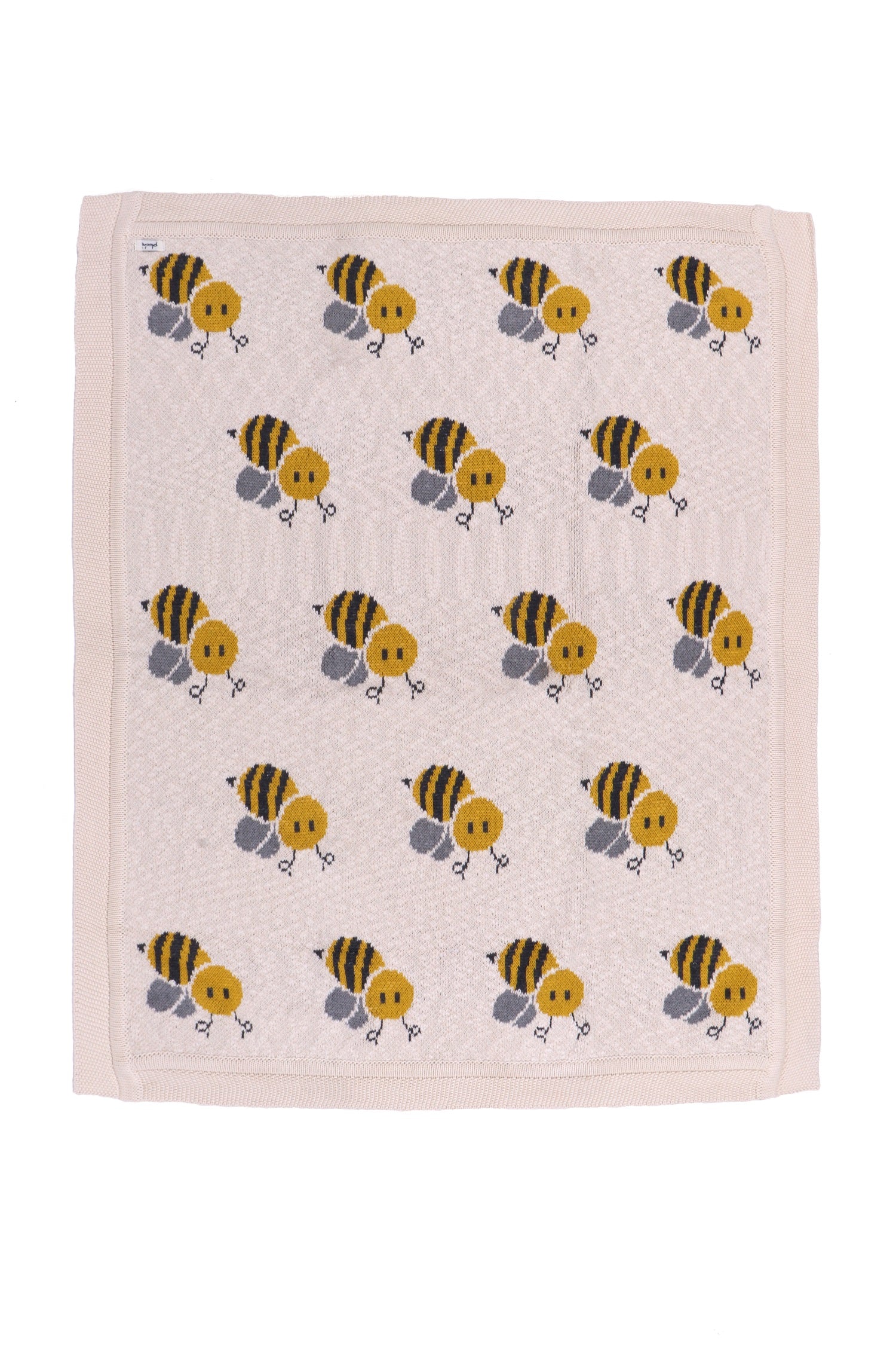 BUSY AS A BEE - Natural, Lt.Grey Melange, Black, Lt Camel Color Cotton Knitted AC Blanket for Baby / Infant / New Born for use in all Seasons - Coral Tree 