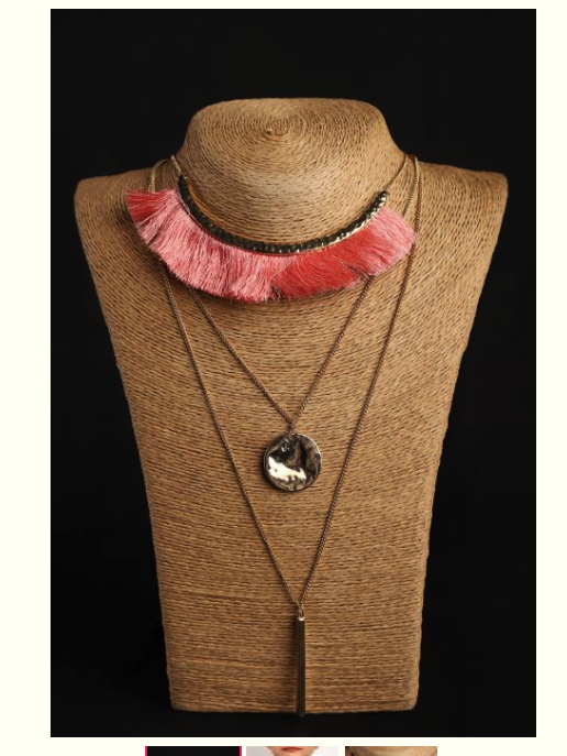 3 layer Peach Tussle Necklace - Coral Tree